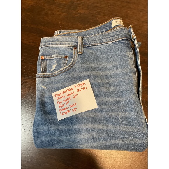 Abercrombie‎ & Fitch The 90s Slim Straight Ultra High Rise Blue Distressed Jeans - Picture 9 of 10